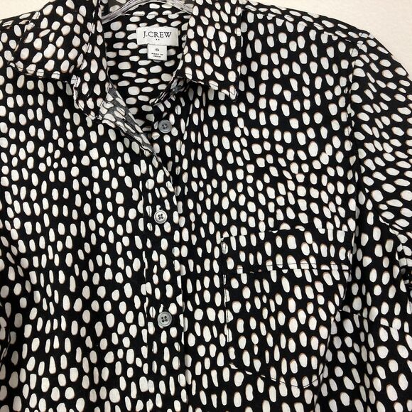 J. Crew Button Front Blouse Size S Black White Brown Pocket Stretch Office - Picture 2 of 6